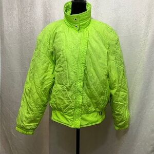 Vintage Fera Skiwear Neon Green Down Puffer Jacket Women’s 12 Retro 80s 90s